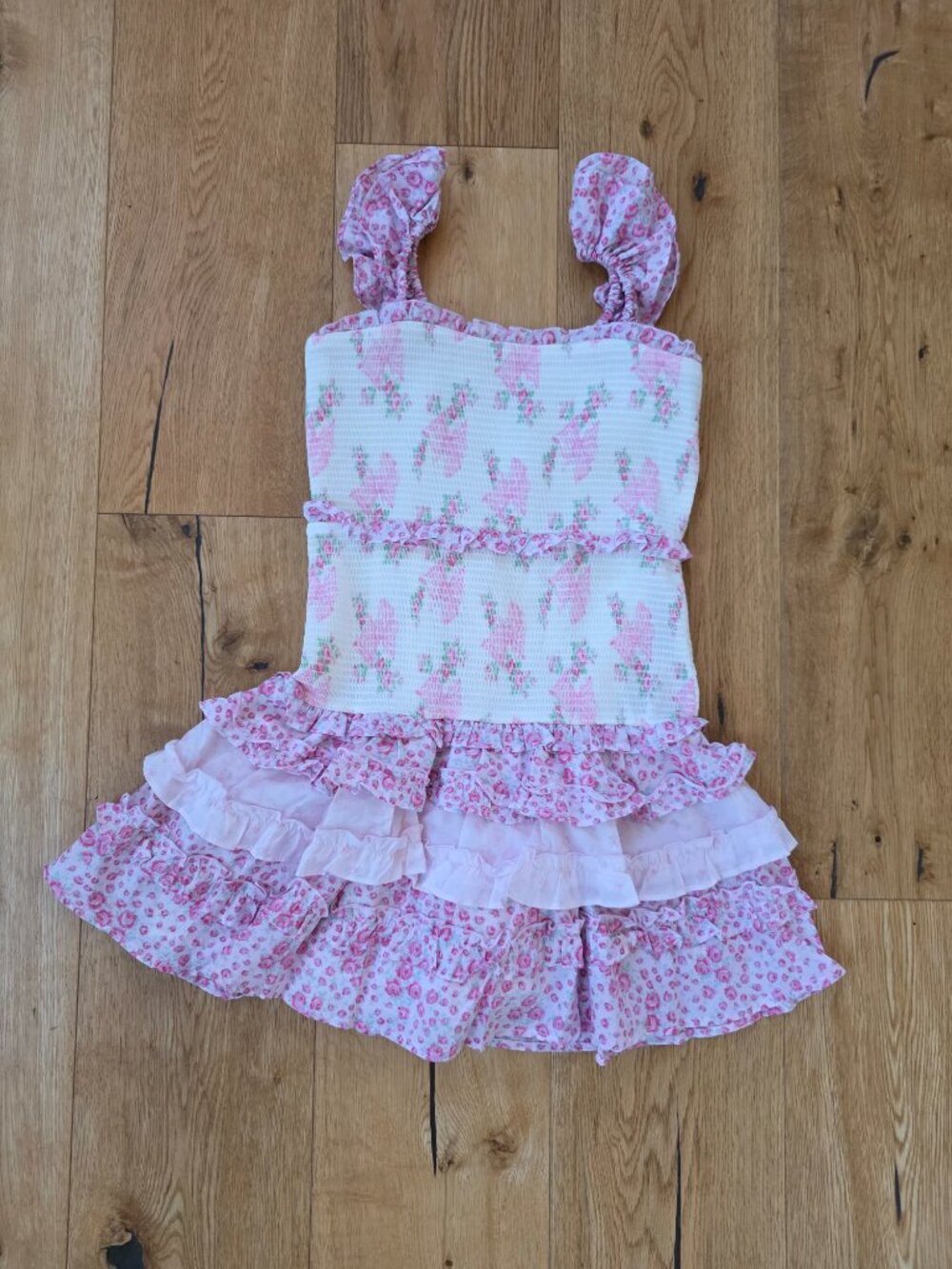 LoveShackFancy x Target Rose Pink Girls'  size 14 Smocked Tiered Ruffle Dress